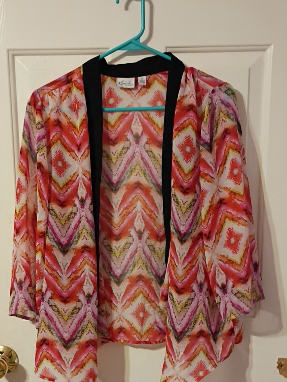 Kim Rogers Open Front Watercolor Chevron Kimono - Pink Orange Black
